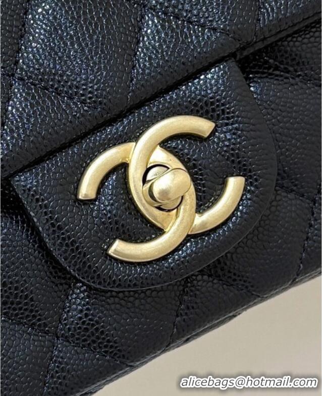Promotional Chanel Mini Flap Bag with Top Handle in Grained Shiny Calfskin AS5701 Black 2025 Top Quality
