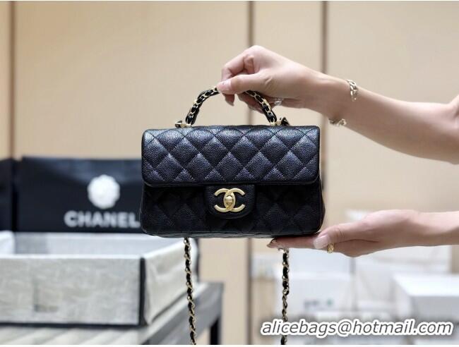 Promotional Chanel Mini Flap Bag with Top Handle in Grained Shiny Calfskin AS5701 Black 2025 Top Quality