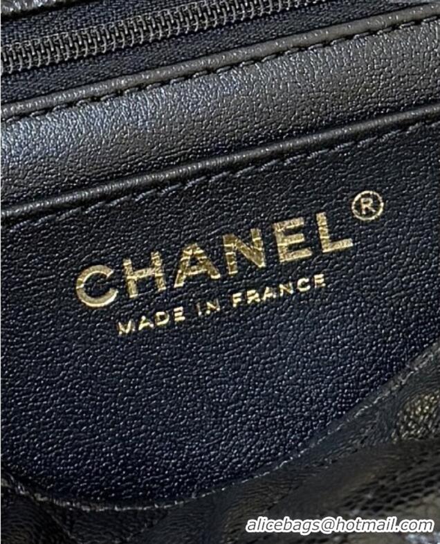 Promotional Chanel Mini Flap Bag with Top Handle in Grained Shiny Calfskin AS5701 Black 2025 Top Quality