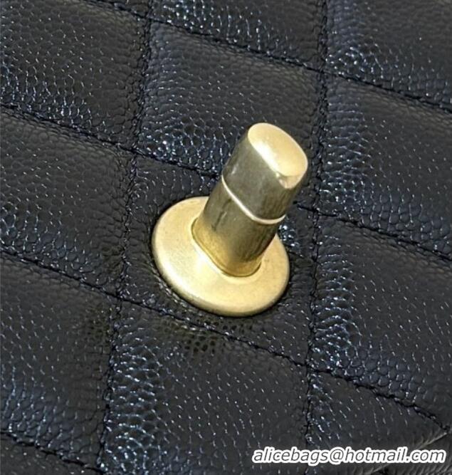 Promotional Chanel Mini Flap Bag with Top Handle in Grained Shiny Calfskin AS5701 Black 2025 Top Quality