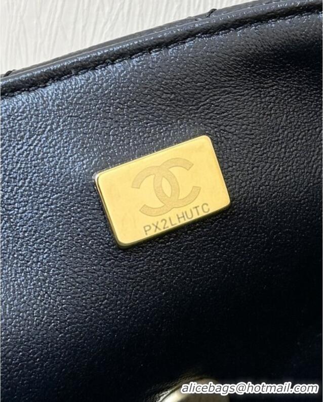 Promotional Chanel Mini Flap Bag with Top Handle in Grained Shiny Calfskin AS5701 Black 2025 Top Quality