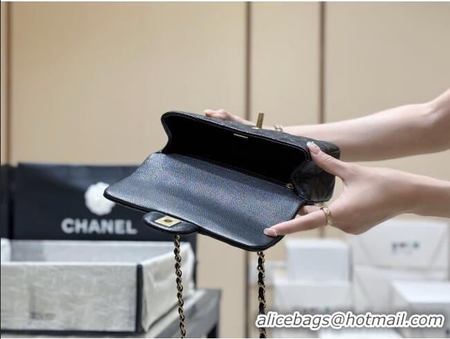 Promotional Chanel Mini Flap Bag with Top Handle in Grained Shiny Calfskin AS5701 Black 2025 Top Quality