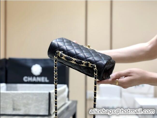 Promotional Chanel Mini Flap Bag with Top Handle in Grained Shiny Calfskin AS5701 Black 2025 Top Quality