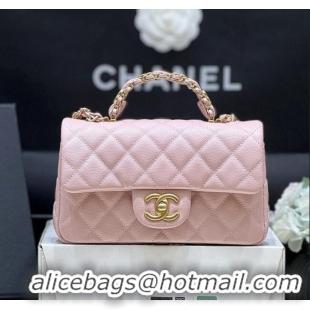 Well Crafted Chanel Mini Flap Bag with Top Handle in Grained Shiny Calfskin AS5701 Pink 2025 Top Quality