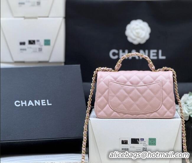 Well Crafted Chanel Mini Flap Bag with Top Handle in Grained Shiny Calfskin AS5701 Pink 2025 Top Quality