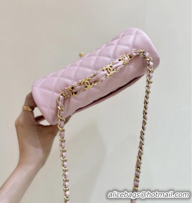Well Crafted Chanel Mini Flap Bag with Top Handle in Grained Shiny Calfskin AS5701 Pink 2025 Top Quality