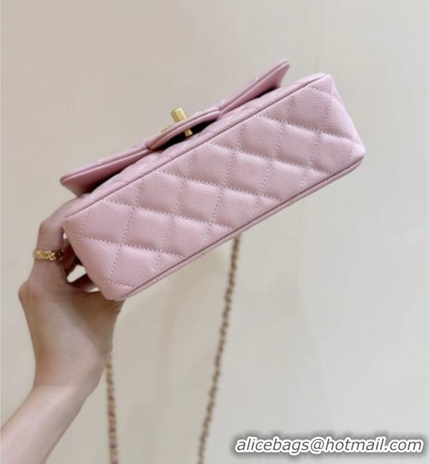 Well Crafted Chanel Mini Flap Bag with Top Handle in Grained Shiny Calfskin AS5701 Pink 2025 Top Quality