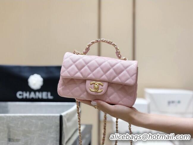 Well Crafted Chanel Mini Flap Bag with Top Handle in Grained Shiny Calfskin AS5701 Pink 2025 Top Quality