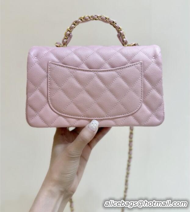 Well Crafted Chanel Mini Flap Bag with Top Handle in Grained Shiny Calfskin AS5701 Pink 2025 Top Quality