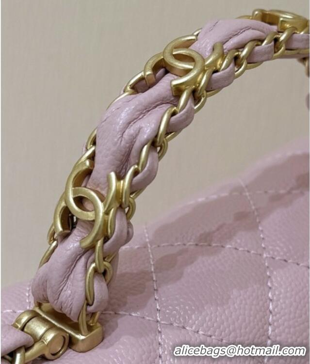Well Crafted Chanel Mini Flap Bag with Top Handle in Grained Shiny Calfskin AS5701 Pink 2025 Top Quality