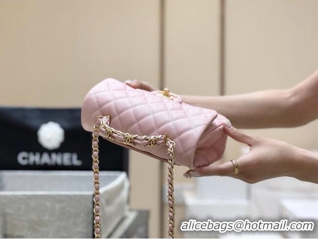 Well Crafted Chanel Mini Flap Bag with Top Handle in Grained Shiny Calfskin AS5701 Pink 2025 Top Quality
