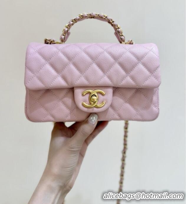 Well Crafted Chanel Mini Flap Bag with Top Handle in Grained Shiny Calfskin AS5701 Pink 2025 Top Quality