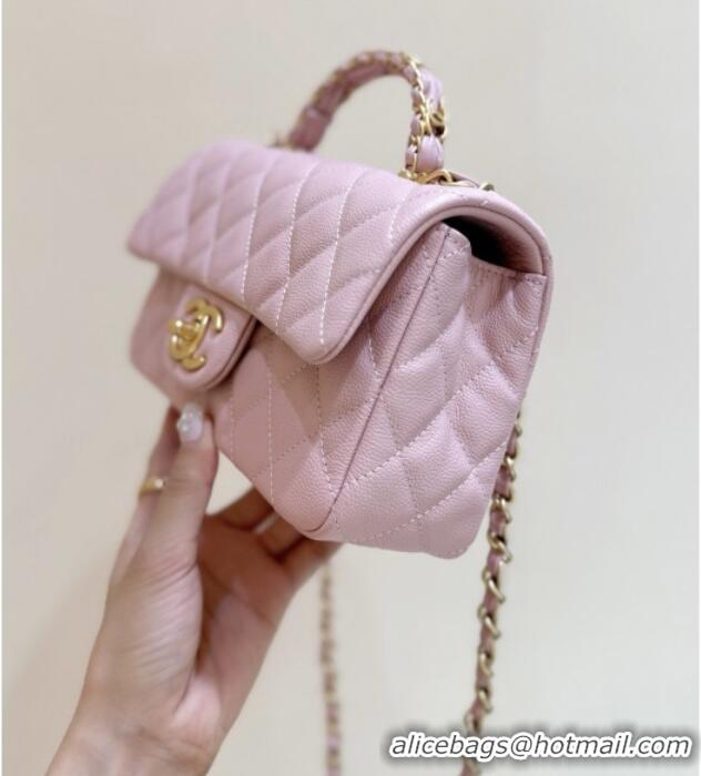 Well Crafted Chanel Mini Flap Bag with Top Handle in Grained Shiny Calfskin AS5701 Pink 2025 Top Quality