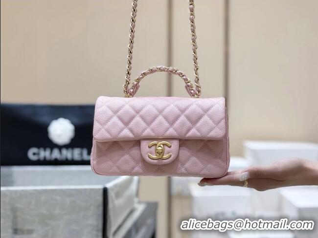 Well Crafted Chanel Mini Flap Bag with Top Handle in Grained Shiny Calfskin AS5701 Pink 2025 Top Quality
