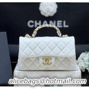 Stylish Discount Chanel Mini Flap Bag with Top Handle in Grained Shiny Calfskin AS5701 White 2025 Top Quality
