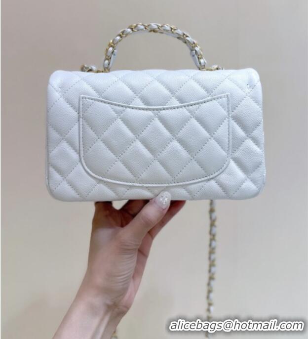 Stylish Discount Chanel Mini Flap Bag with Top Handle in Grained Shiny Calfskin AS5701 White 2025 Top Quality