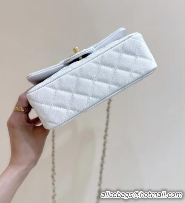 Stylish Discount Chanel Mini Flap Bag with Top Handle in Grained Shiny Calfskin AS5701 White 2025 Top Quality