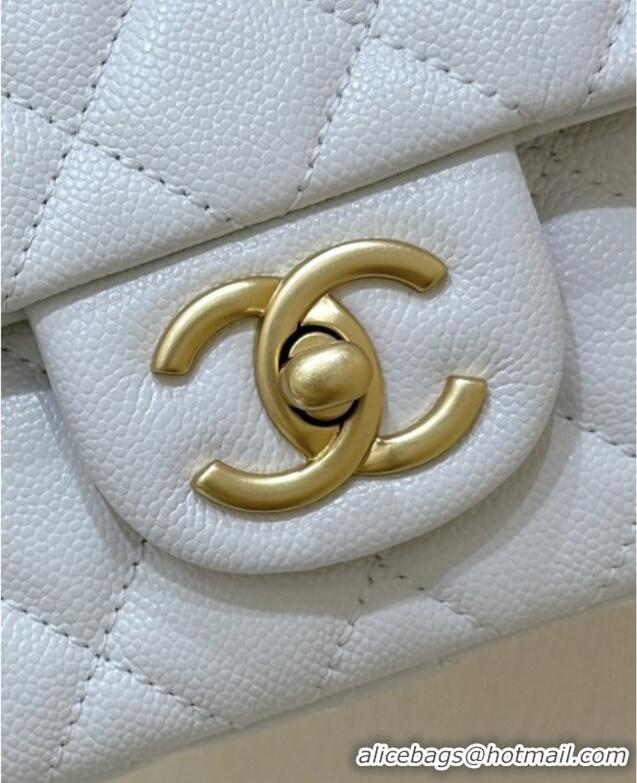 Stylish Discount Chanel Mini Flap Bag with Top Handle in Grained Shiny Calfskin AS5701 White 2025 Top Quality