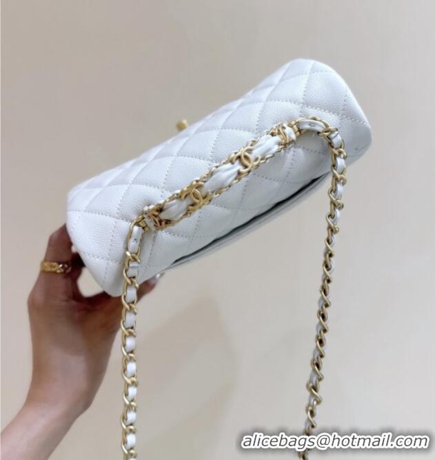 Stylish Discount Chanel Mini Flap Bag with Top Handle in Grained Shiny Calfskin AS5701 White 2025 Top Quality