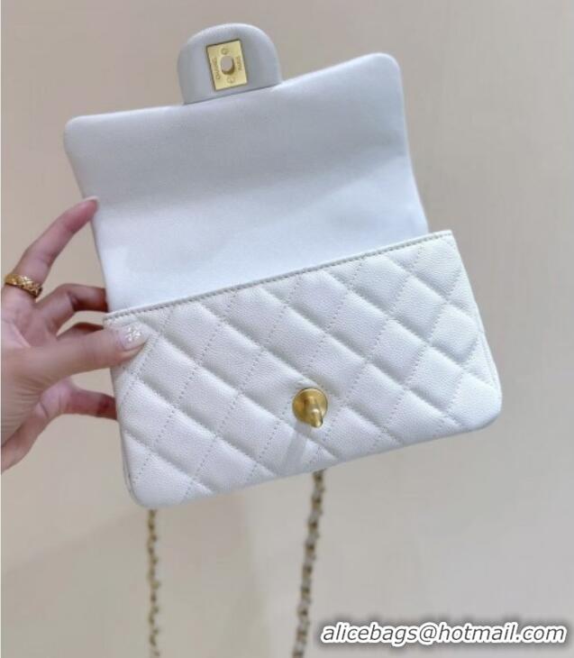 Stylish Discount Chanel Mini Flap Bag with Top Handle in Grained Shiny Calfskin AS5701 White 2025 Top Quality