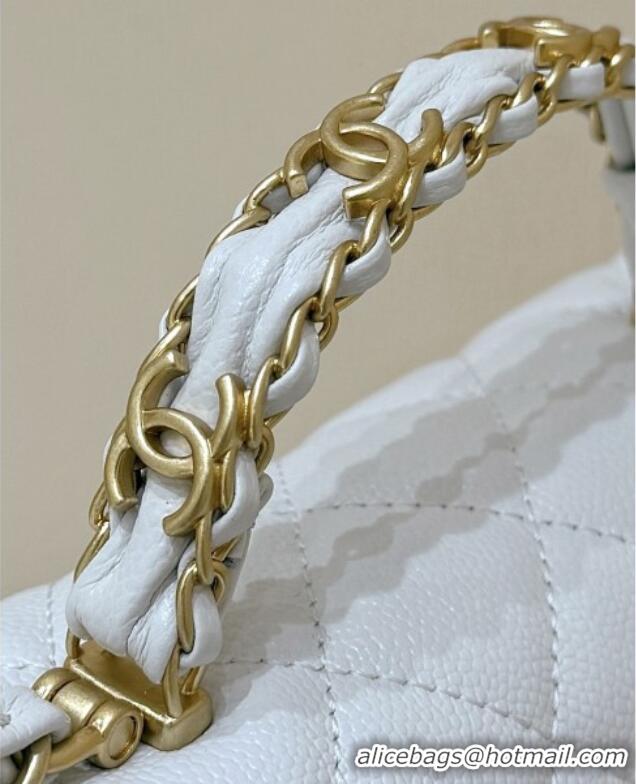 Stylish Discount Chanel Mini Flap Bag with Top Handle in Grained Shiny Calfskin AS5701 White 2025 Top Quality