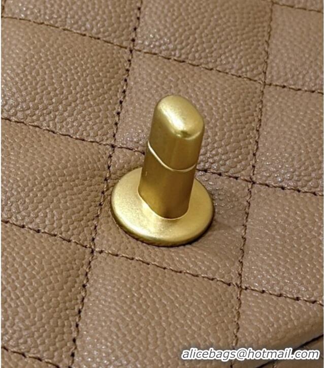 Best Price Chanel Mini Flap Bag with Top Handle in Grained Shiny Calfskin AS5701 Camel 2025 Top Quality
