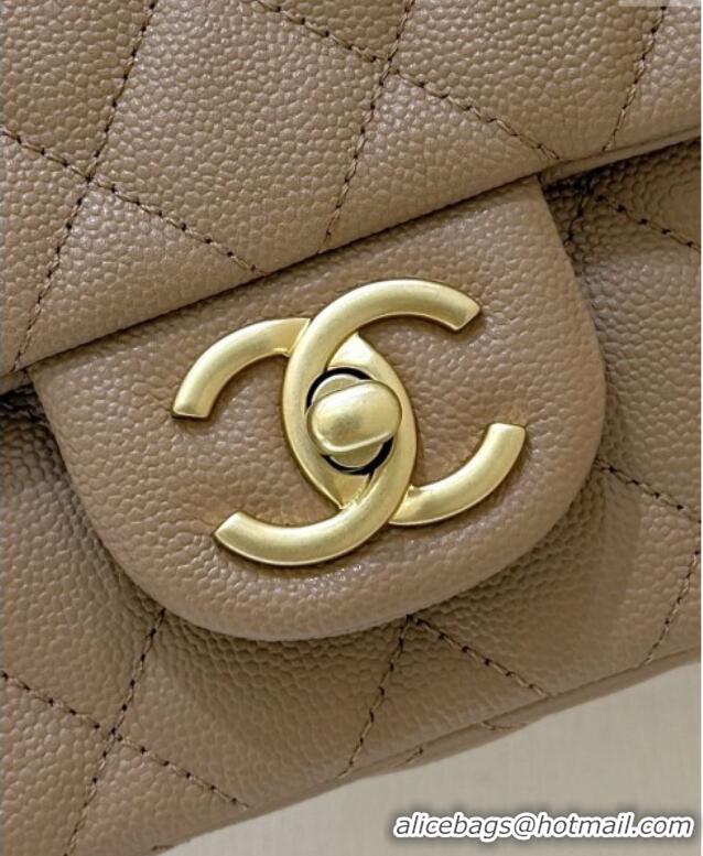 Best Price Chanel Mini Flap Bag with Top Handle in Grained Shiny Calfskin AS5701 Camel 2025 Top Quality