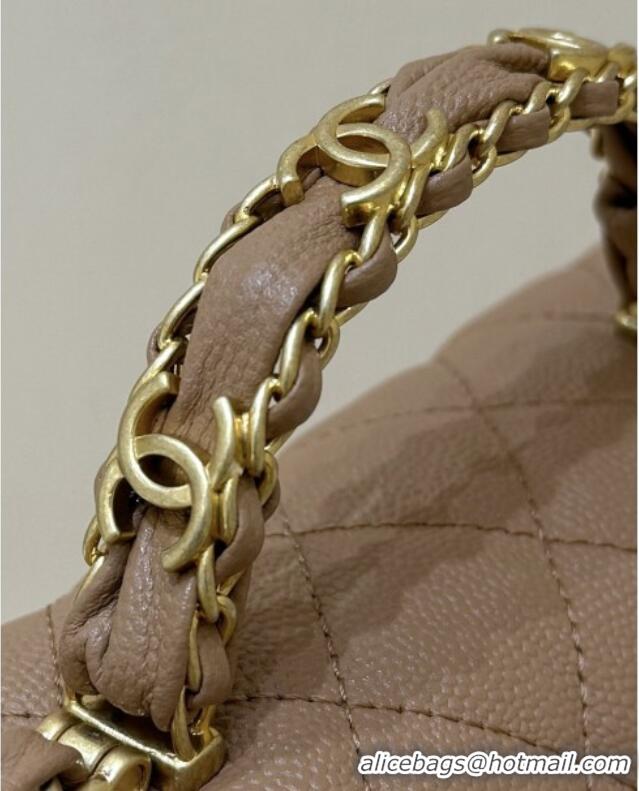 Best Price Chanel Mini Flap Bag with Top Handle in Grained Shiny Calfskin AS5701 Camel 2025 Top Quality