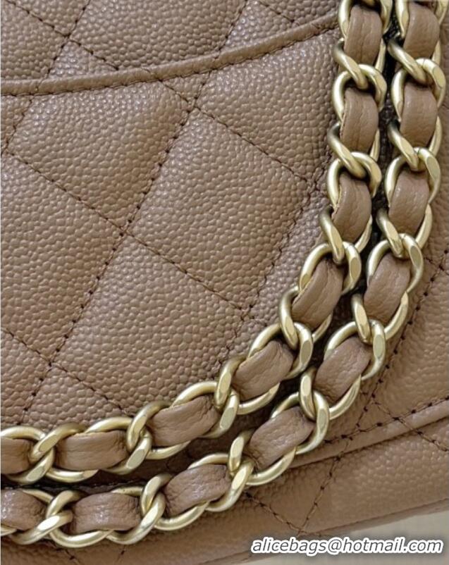 Best Price Chanel Mini Flap Bag with Top Handle in Grained Shiny Calfskin AS5701 Camel 2025 Top Quality
