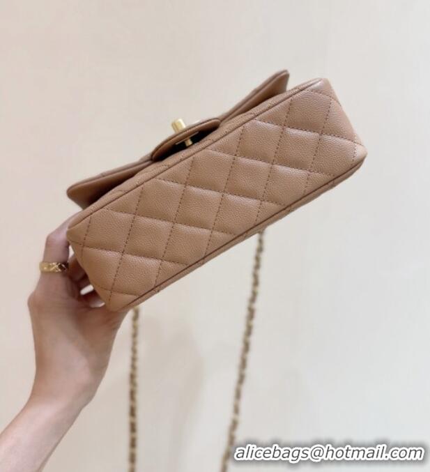 Best Price Chanel Mini Flap Bag with Top Handle in Grained Shiny Calfskin AS5701 Camel 2025 Top Quality