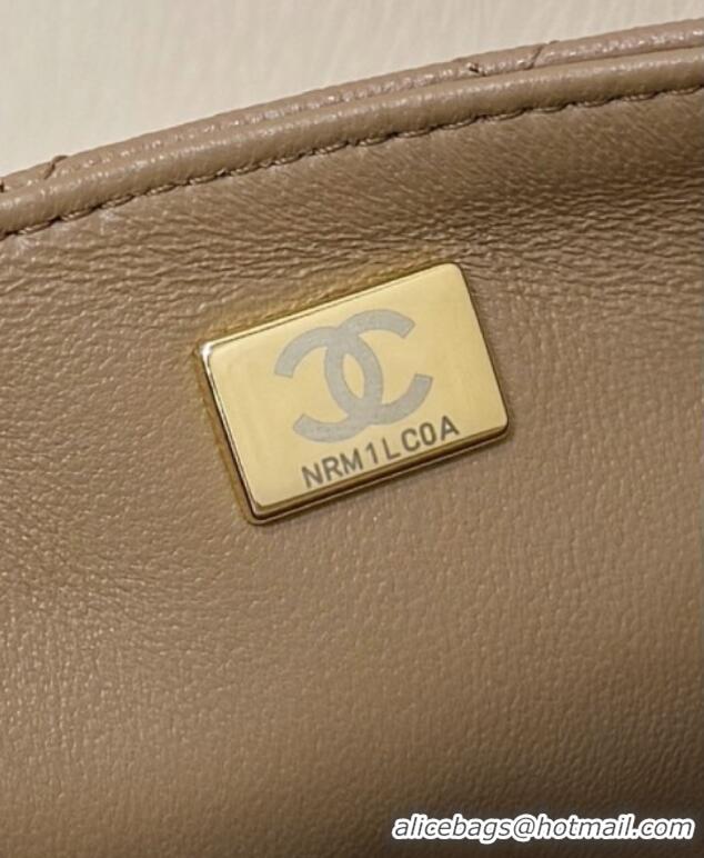 Best Price Chanel Mini Flap Bag with Top Handle in Grained Shiny Calfskin AS5701 Camel 2025 Top Quality