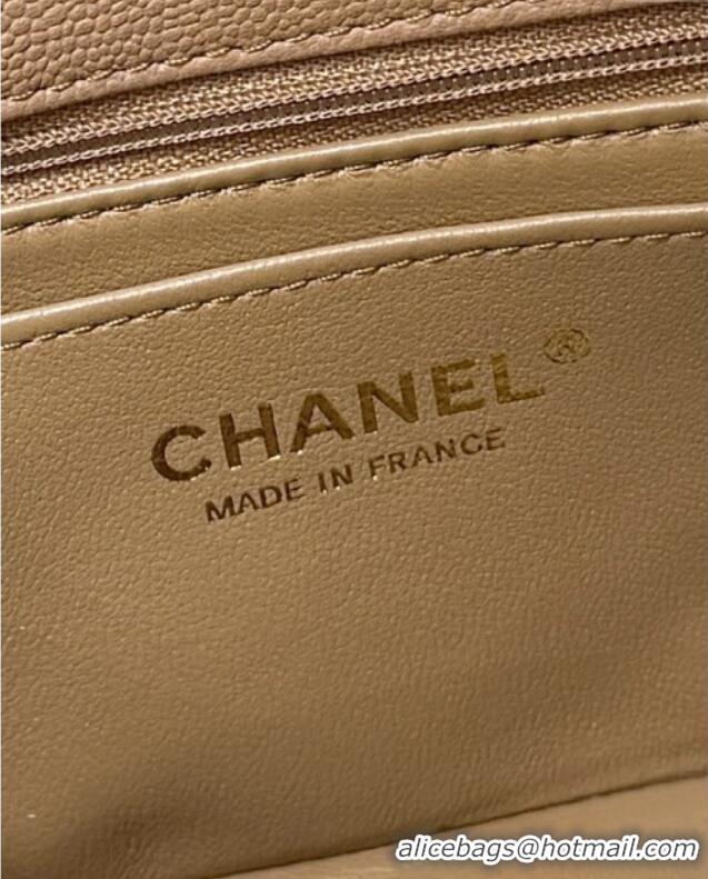 Best Price Chanel Mini Flap Bag with Top Handle in Grained Shiny Calfskin AS5701 Camel 2025 Top Quality