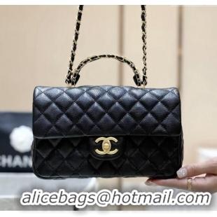 Luxury Discount Chanel Small Flap Bag with Top Handle in Grained Shiny Calfskin AS5702 Black 2025 Top Quality