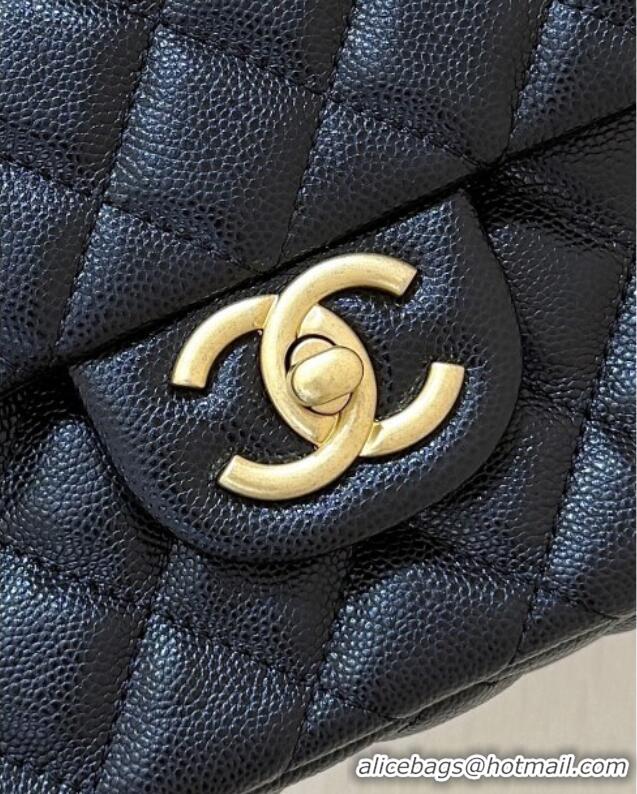 Luxury Discount Chanel Small Flap Bag with Top Handle in Grained Shiny Calfskin AS5702 Black 2025 Top Quality