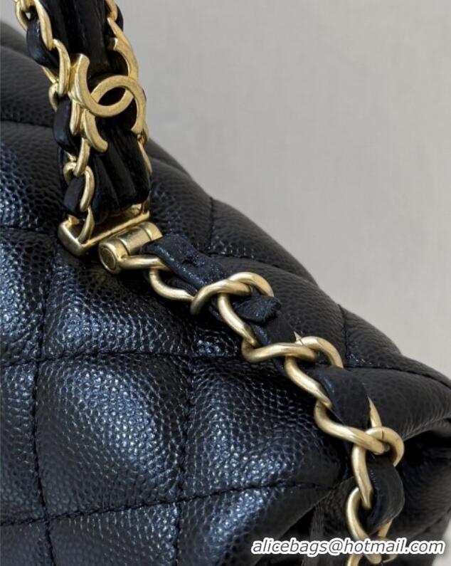 Luxury Discount Chanel Small Flap Bag with Top Handle in Grained Shiny Calfskin AS5702 Black 2025 Top Quality