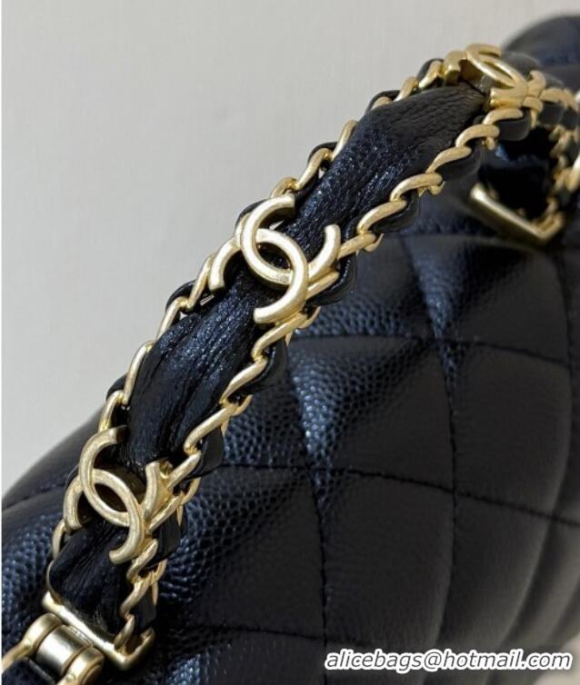 Luxury Discount Chanel Small Flap Bag with Top Handle in Grained Shiny Calfskin AS5702 Black 2025 Top Quality