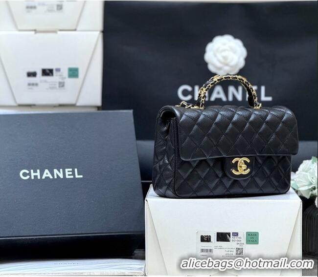 Luxury Discount Chanel Small Flap Bag with Top Handle in Grained Shiny Calfskin AS5702 Black 2025 Top Quality
