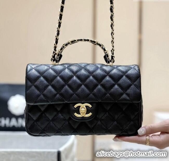 Luxury Discount Chanel Small Flap Bag with Top Handle in Grained Shiny Calfskin AS5702 Black 2025 Top Quality