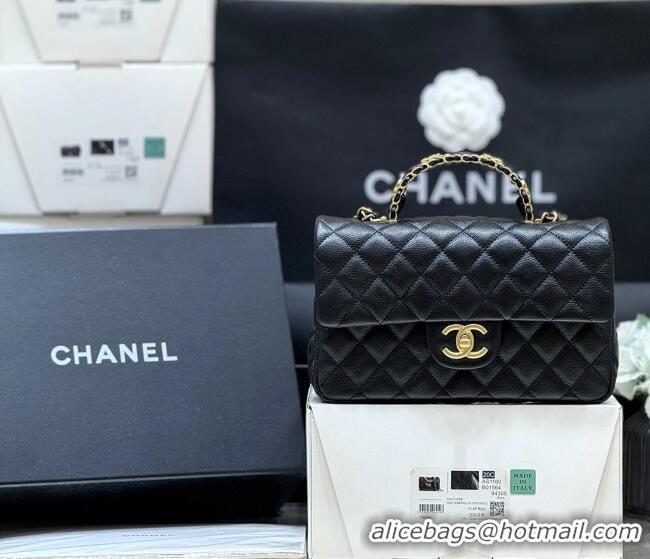 Luxury Discount Chanel Small Flap Bag with Top Handle in Grained Shiny Calfskin AS5702 Black 2025 Top Quality