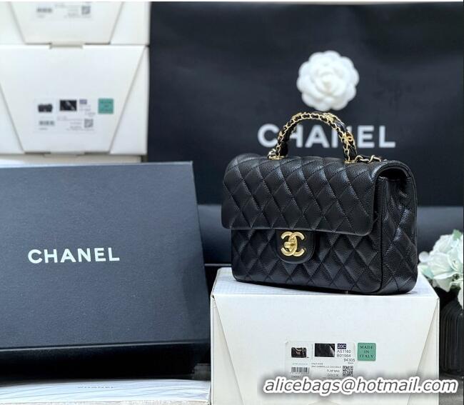 Luxury Discount Chanel Small Flap Bag with Top Handle in Grained Shiny Calfskin AS5702 Black 2025 Top Quality
