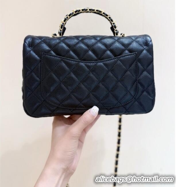Luxury Discount Chanel Small Flap Bag with Top Handle in Grained Shiny Calfskin AS5702 Black 2025 Top Quality