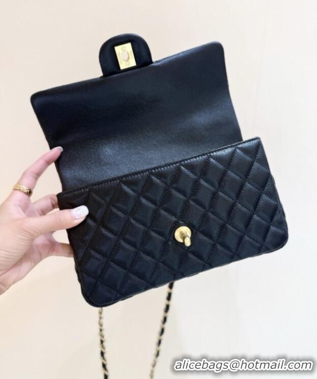 Luxury Discount Chanel Small Flap Bag with Top Handle in Grained Shiny Calfskin AS5702 Black 2025 Top Quality