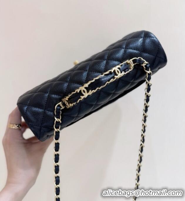 Luxury Discount Chanel Small Flap Bag with Top Handle in Grained Shiny Calfskin AS5702 Black 2025 Top Quality