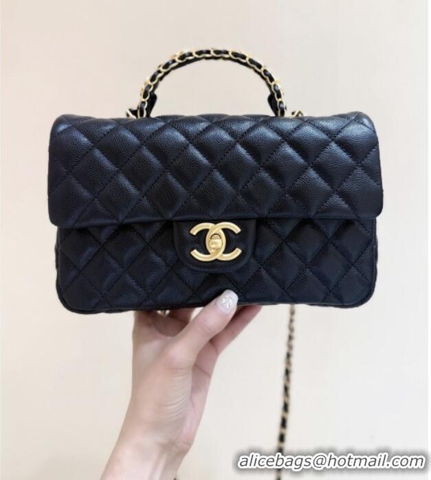 Luxury Discount Chanel Small Flap Bag with Top Handle in Grained Shiny Calfskin AS5702 Black 2025 Top Quality