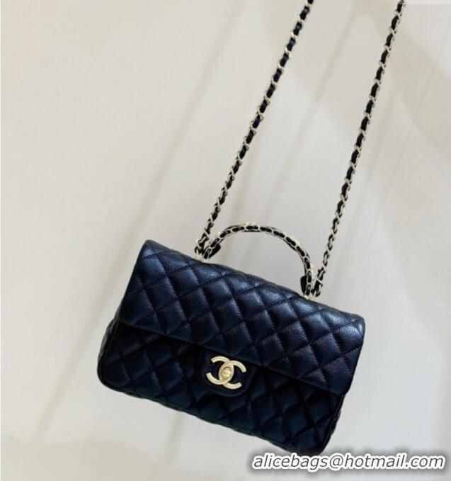 Luxury Discount Chanel Small Flap Bag with Top Handle in Grained Shiny Calfskin AS5702 Black 2025 Top Quality