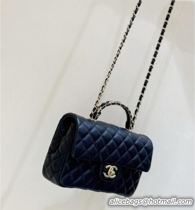 Luxury Discount Chanel Small Flap Bag with Top Handle in Grained Shiny Calfskin AS5702 Black 2025 Top Quality