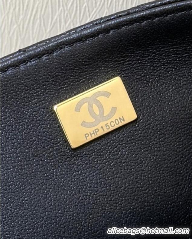 Luxury Discount Chanel Small Flap Bag with Top Handle in Grained Shiny Calfskin AS5702 Black 2025 Top Quality