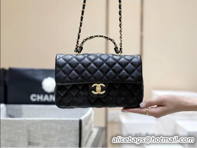 Luxury Discount Chanel Small Flap Bag with Top Handle in Grained Shiny Calfskin AS5702 Black 2025 Top Quality