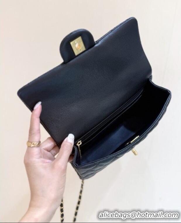 Luxury Discount Chanel Small Flap Bag with Top Handle in Grained Shiny Calfskin AS5702 Black 2025 Top Quality