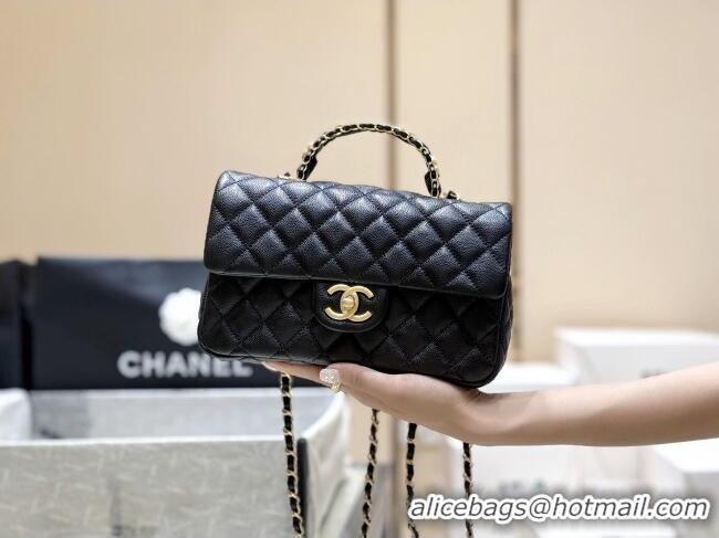 Luxury Discount Chanel Small Flap Bag with Top Handle in Grained Shiny Calfskin AS5702 Black 2025 Top Quality